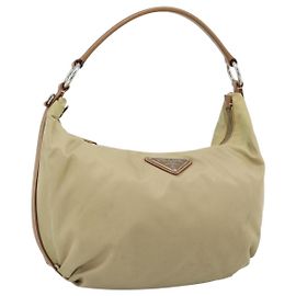 Borsa a Spalla PRADA Nylon Beige Argento Auth 184182A Argento Beige