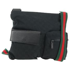 Borsa a tracolla GUCCI Web Sherry Line in tela nera argento 169937 Auth am11677V Nero Argento