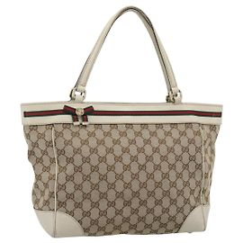 Borsa Tote GUCCI GG Canvas Princi Web Sherry Line Beige Oro 257061 Auth 183725 Beige D'oro