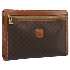 Céline Clutch CELINE em Canvas Macadam PVC Couro Marrom Ouro Auth 184528 Marrom Dourado