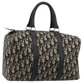 Christian Dior Trotter Canvas Hand Bag Navy Silver Auth ka4588 Silvery Navy blue
