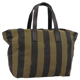 Sac cabas FENDI Pecan Canvas Marron Noir Auth 183855 Marron Noir