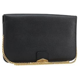 Bolsa de ombro com corrente Christian Dior em couro preto e dourado Auth ka4632 Preto Dourado