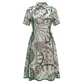 Valentino Garavani Robe midi à manches courtes en coton imprimé multicolore ivoire / vert Valentino Multicolore