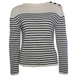 Weekend Max Mara, gestreifter Strickpullover mit Rundhalsausschnitt Weiß Blau
