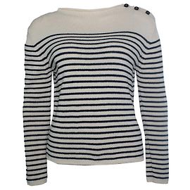 Weekend Max Mara, gola redonda de malha listrada Branco Azul