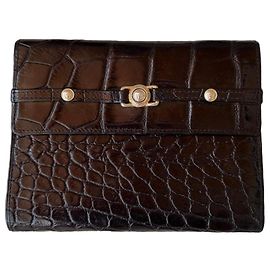 Versace Black Crocodile-Embossed Leather Wallet Black