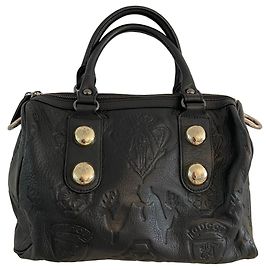 Borsa Gucci in pelle nera con rilievi Nero