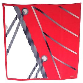 Autre Marque Ted Lapidus Pañuelo Cuadrado de Seda Pura Motivo Vela Blanco Roja Gris Blanco roto