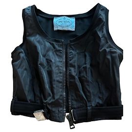 Prada Top de nylon preto com zíper e fivela Preto