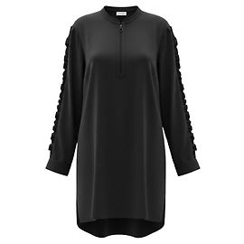 Akris Punto Black Ruffle Sleeve Zip Front Silk Mini Dress Black