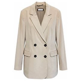 Peserico Beige Double Breasted Velvet Corduroy Blazer Jacket Beige