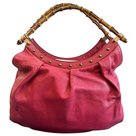 Bolsa Gucci em couro rosa com alça de bambu marrom Outro