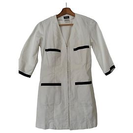 Chanel Uniform Giacca Bianca con Zip Nero Bianco