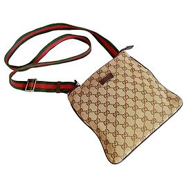 Borsa a tracolla Gucci Monogram GG Supreme Marrone Beige