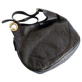 Gucci GG Monogram Black Leather Shoulder Bag Black