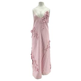 Zimmermann Langes rosa Leinenkleid mit bestickten Trägern Pink