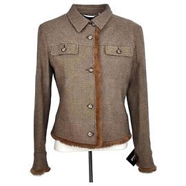 Jaqueta curta Sportmax em tweed marrom e pele sintética Marrom