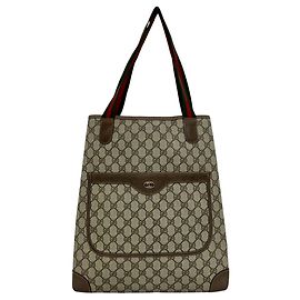Gucci Vintage Sherry Line GG Logo Ledertasche Braun Rot Grün