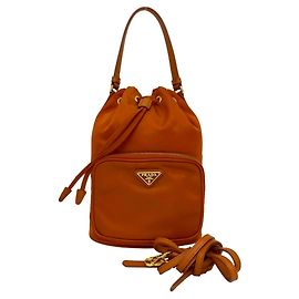 Prada Triangle Logo Hardware Nylon Saffiano Leather Handbag Orange