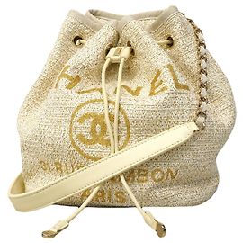 Borsa a tracolla con catena Chanel Deauville D'oro Crudo