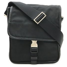 Bolsa de ombro em nylon e couro Prada Preto