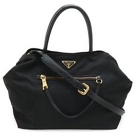 Borsa Tote in Nylon Nero e Pelle Prada Nero