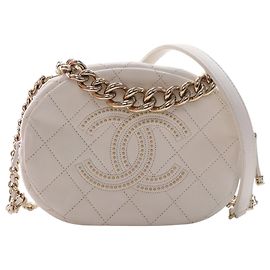 Chanel White CC Quilted Studded Lambskin Round Camera Bag White