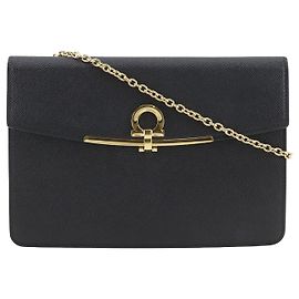 Salvatore Ferragamo Borsa a tracolla Ferragamo in pelle nera Gancini Icona Nero