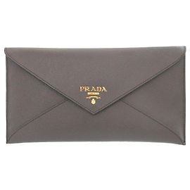 Prada Envelope Clutch aus grauem Saffiano Braun Anthrazitgrau
