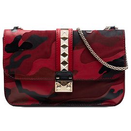 Borsa a tracolla Valentino Red Medium in nappa e tela camouflage Rockstud Glam Lock Rosso