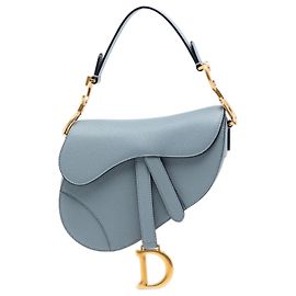 Bolsa Saddle em couro de bezerro granulado azul Dior Azul Azul claro