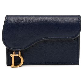 Dior Blue Goatskin Saddle Bloom Kartenetui Blau Marineblau