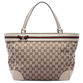 Gucci Beige GG Canvas Web Mayfair Tote Beige