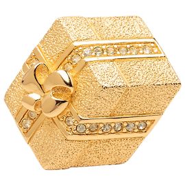 Broche Dior Gold Gold Plated Strass Hexagonal Gift Box Doré