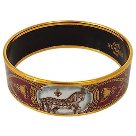 Hermès Hermes Enamel GM Cheval Bangle in Bordeaux White Dark red