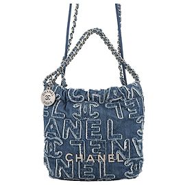 Chanel 22 Mini Coco Mark Denim Handbag Blue