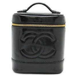 Sac Vanity Chanel Coco Mark en cuir émaillé noir Noir