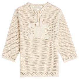 Céline Celine Baja Crochet-Wollpullover mit Triomphe-Logo Roh