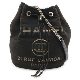 Bolsa de Ombro Chanel Deauville Border Multicor Azul marinho