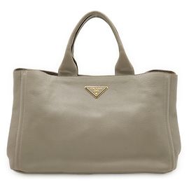 Bolso Tote Prada Canapa de cuero gris Castaño