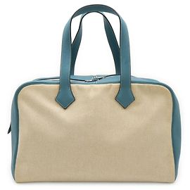 Hermès Borsa Boston Hermes Victoria 43 Blu Beige