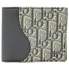 Christian Dior Gray Leather Bi-Fold Wallet Brown