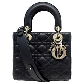 Christian Dior NEW CHRISTIAN LADY DIOR SMALL ABC M0538ONGE BLACK LEATHER HANDBAG Black
