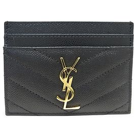 NEW SAINT LAURENT CASSANDRE 423291 BLACK LEATHER LOGO CARD HOLDER Black
