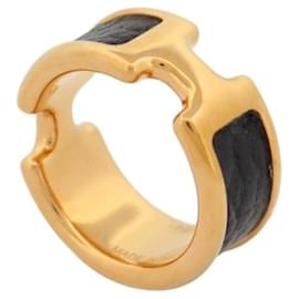 Hermès NUEVO ANILLO HERMES OLYMPE PM H500058FC8955 S T52 CUERO DE BELLA PRETO & DORADO Negro