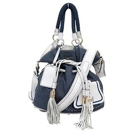 LANCEL PREMIER FLIRT HANDBAG IN BLUE DENIM CANVAS & WHITE LEATHER Blue