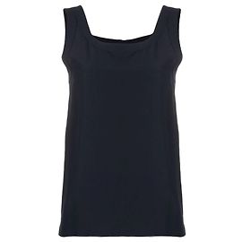 Chanel 90s Blue Silk Sleeveless Top with Topstitching & Back Button Blue