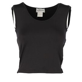 Versace 90s Intensive Sleeveless Stretch Top with Mesh Side Panels Black