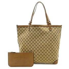 Bolsa Tote de lona GG e couro Gucci Marrom